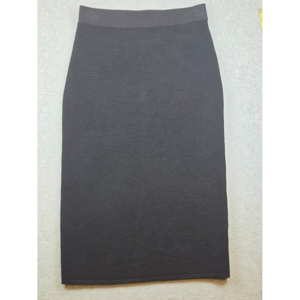 Uniqlo Women Black Ribbed Knit Midi Pencil Skirt XS 251-189502 Elastic Waist